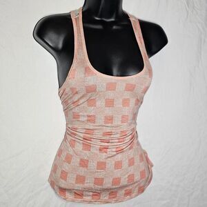 gingham patchwork style peach tea color racerback tank top